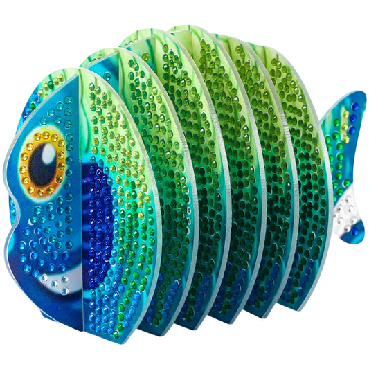 Green Fish 5D DIY Animal Pattern Diamond Painting Coasters Kits with Holder Home
