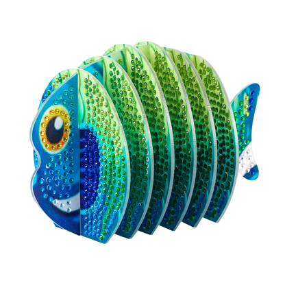 Green Fish 5D DIY Animal Pattern Diamond Painting Coasters Kits with Holder Home