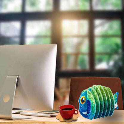 Green Fish 5D DIY Animal Pattern Diamond Painting Coasters Kits with Holder Home