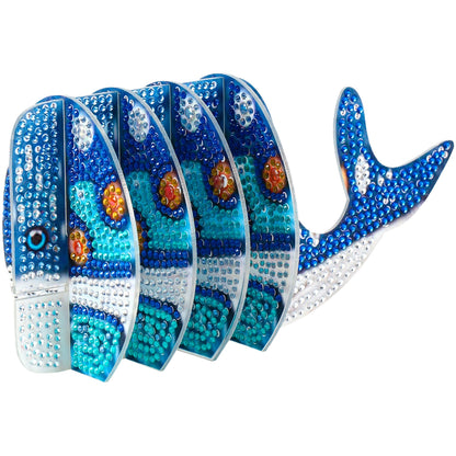 Whale 5D DIY Animal Pattern Diamond Painting Coasters Kits with Holder for Home