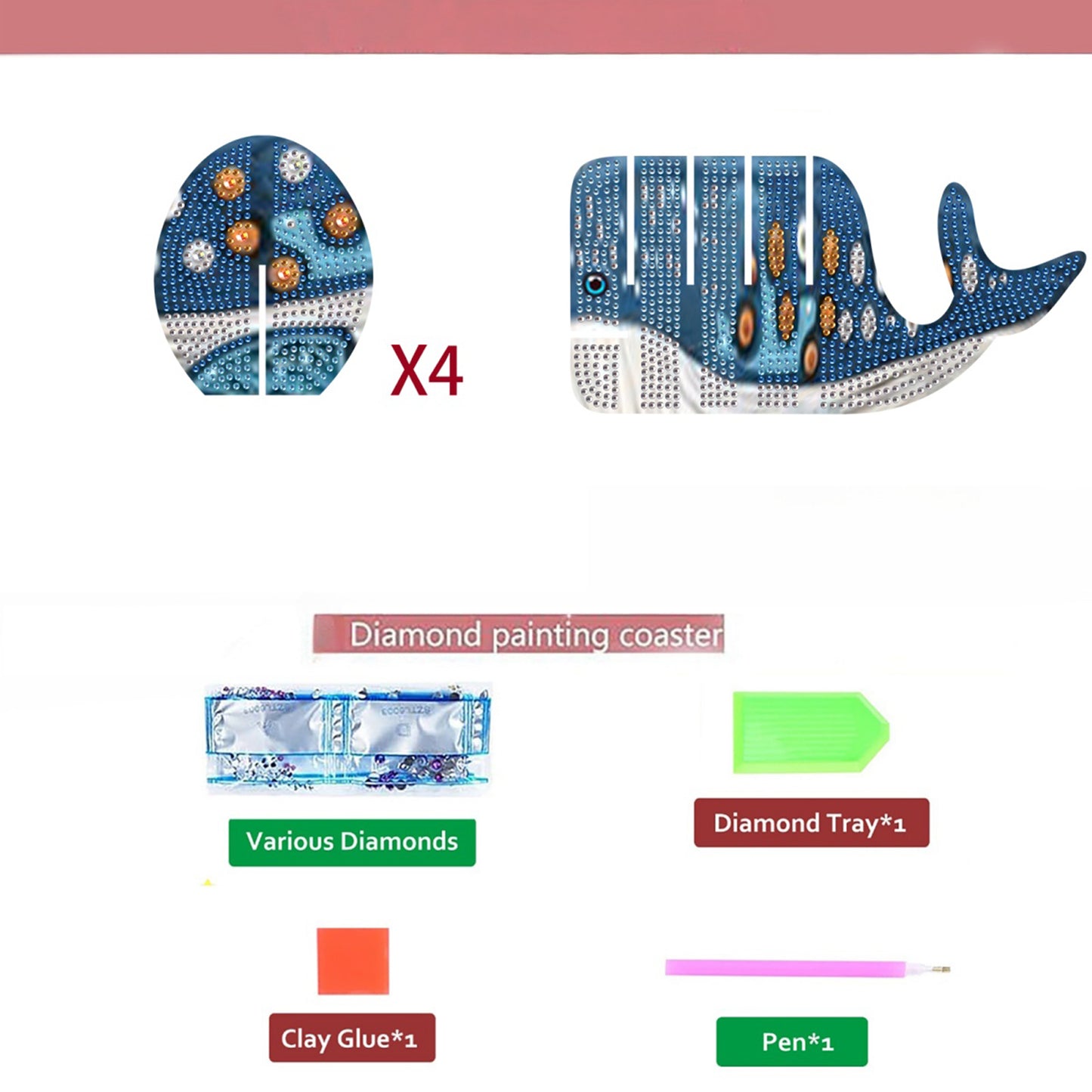 Whale 5D DIY Animal Pattern Diamond Painting Coasters Kits with Holder for Home