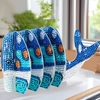 Whale 5D DIY Animal Pattern Diamond Painting Coasters Kits with Holder for Home