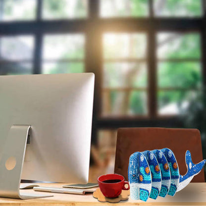 Whale 5D DIY Animal Pattern Diamond Painting Coasters Kits with Holder for Home