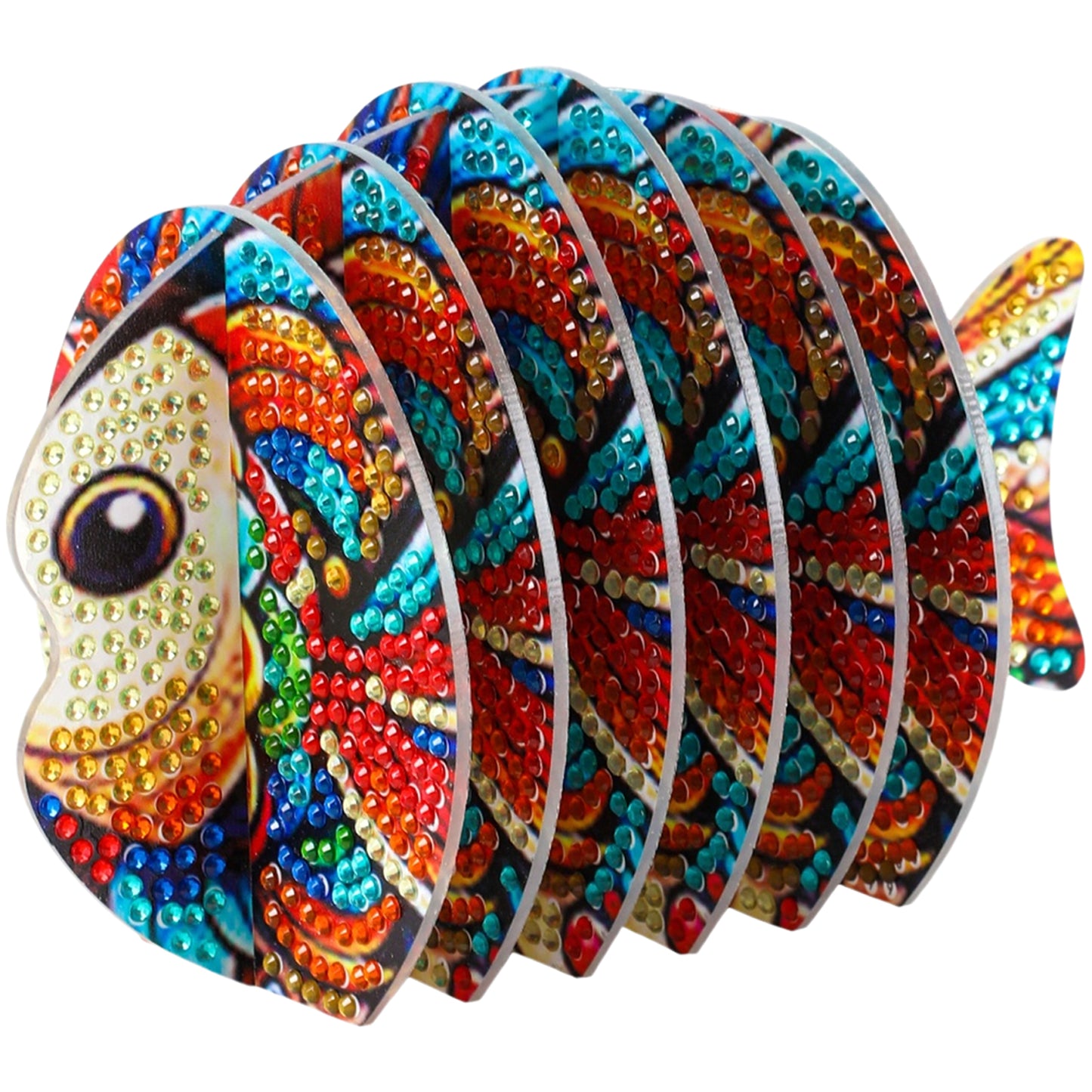 Fish 5D DIY Animal Pattern Diamond Painting Coasters Kits with Holder for Home