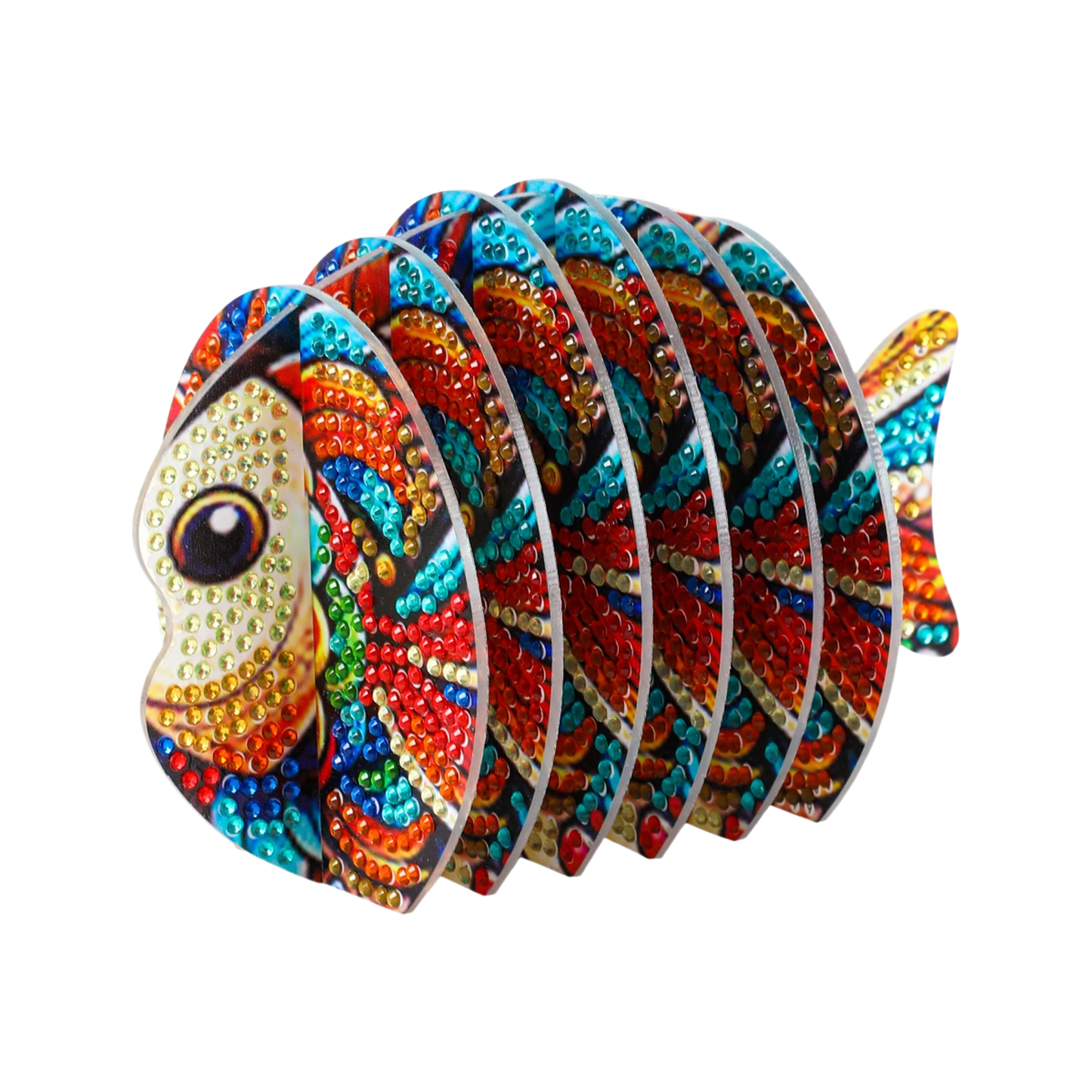 Fish 5D DIY Animal Pattern Diamond Painting Coasters Kits with Holder for Home