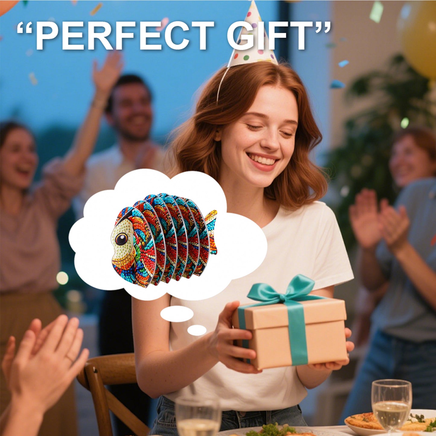 Fish 5D DIY Animal Pattern Diamond Painting Coasters Kits with Holder for Home