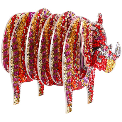 Rhino 5D DIY Animal Pattern Diamond Painting Coasters Kits with Holder for Home