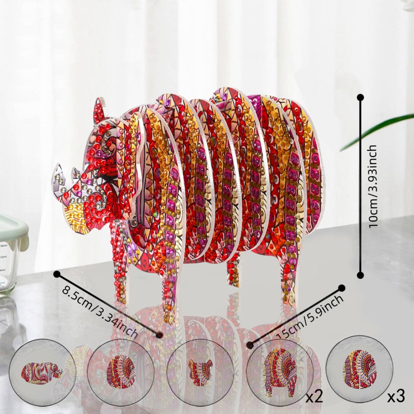 Rhino 5D DIY Animal Pattern Diamond Painting Coasters Kits with Holder for Home