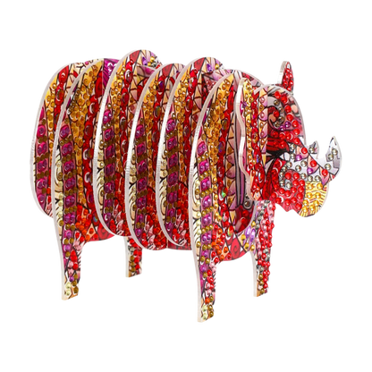 Rhino 5D DIY Animal Pattern Diamond Painting Coasters Kits with Holder for Home