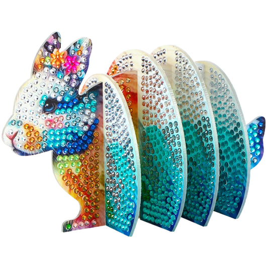 Blue Rabbit 5D DIY Animal Pattern Diamond Painting Coasters Kits with Holder