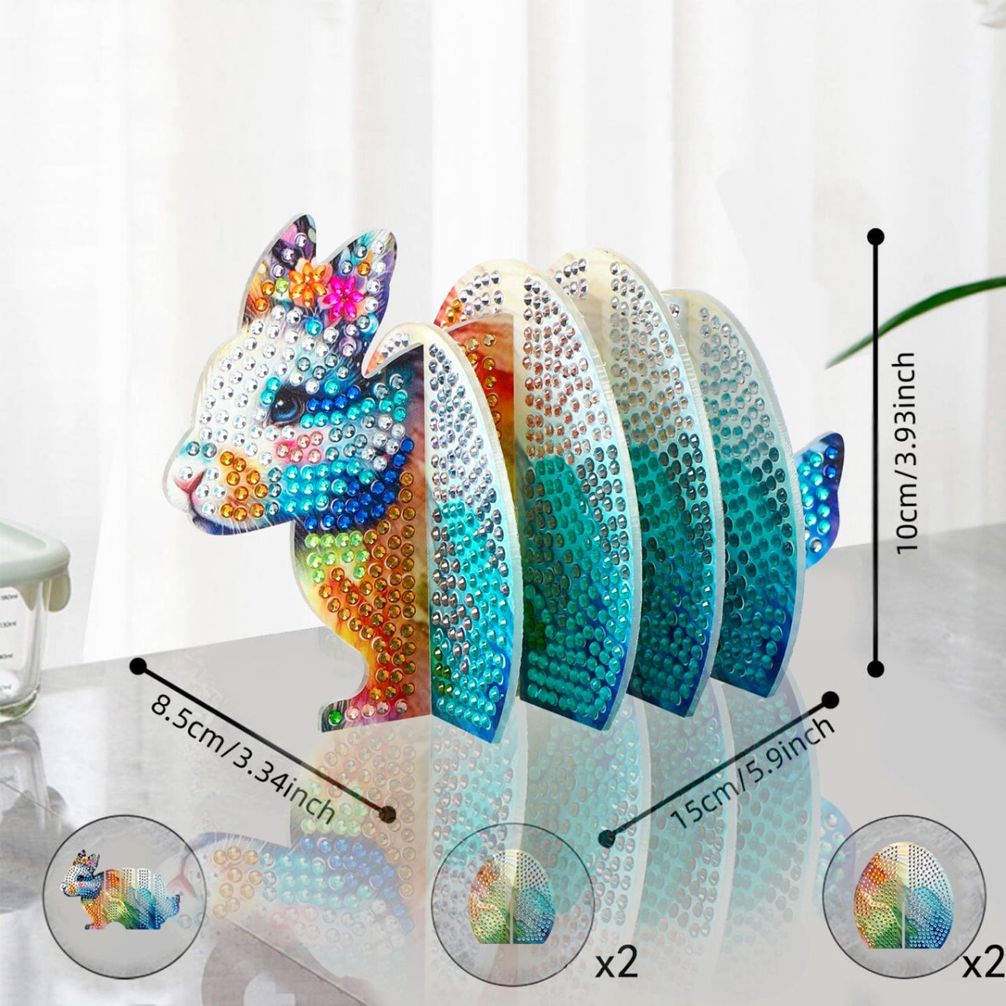 Blue Rabbit 5D DIY Animal Pattern Diamond Painting Coasters Kits with Holder