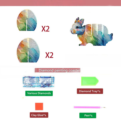 Blue Rabbit 5D DIY Animal Pattern Diamond Painting Coasters Kits with Holder