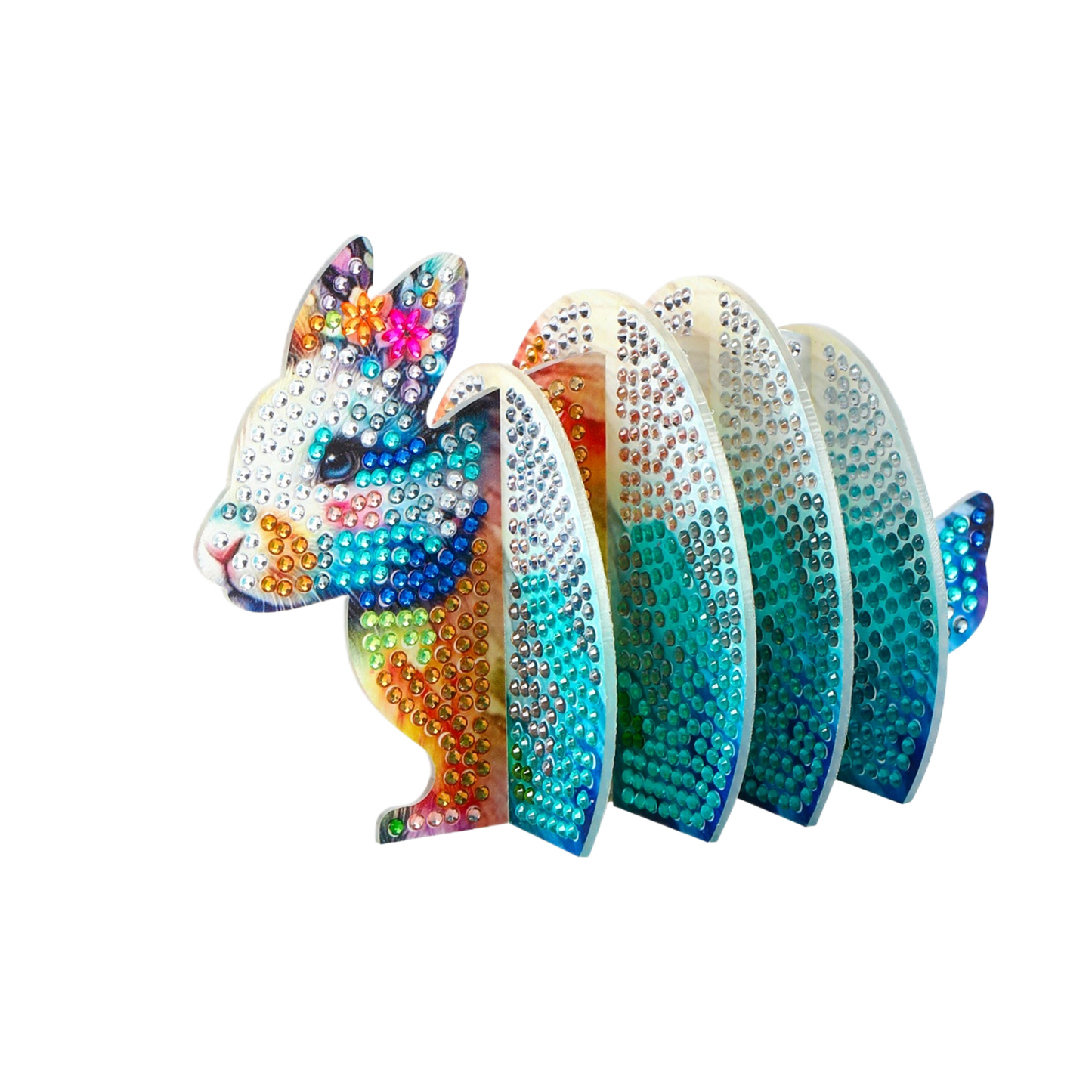 Blue Rabbit 5D DIY Animal Pattern Diamond Painting Coasters Kits with Holder