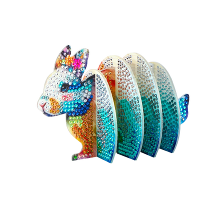 Blue Rabbit 5D DIY Animal Pattern Diamond Painting Coasters Kits with Holder