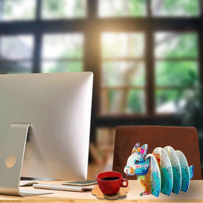 Blue Rabbit 5D DIY Animal Pattern Diamond Painting Coasters Kits with Holder