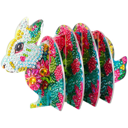 Pink Rabbit 5D DIY Animal Pattern Diamond Painting Coasters Kits with Holder