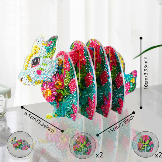 Pink Rabbit 5D DIY Animal Pattern Diamond Painting Coasters Kits with Holder