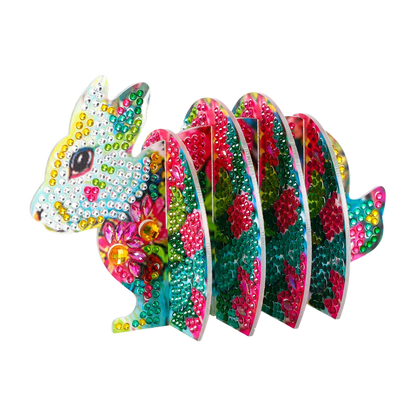 Pink Rabbit 5D DIY Animal Pattern Diamond Painting Coasters Kits with Holder