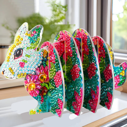 Pink Rabbit 5D DIY Animal Pattern Diamond Painting Coasters Kits with Holder