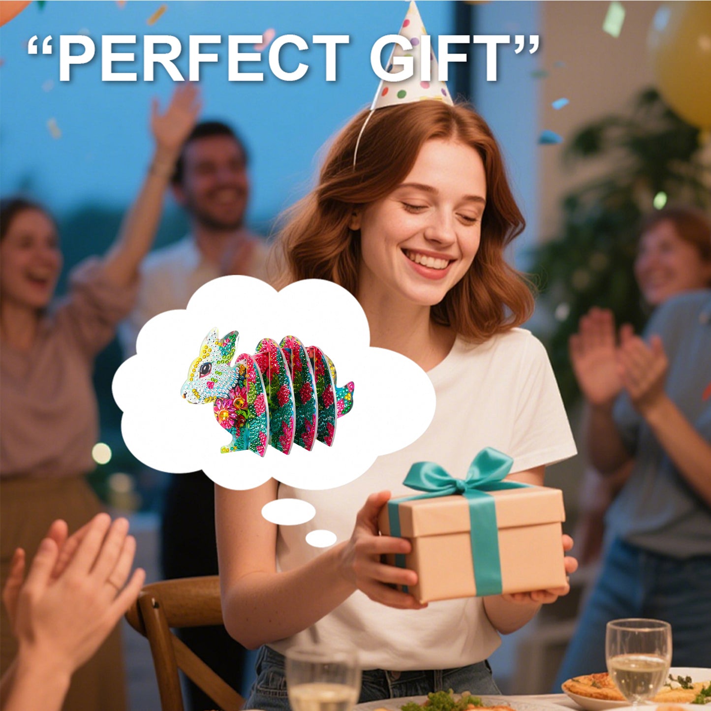 Pink Rabbit 5D DIY Animal Pattern Diamond Painting Coasters Kits with Holder