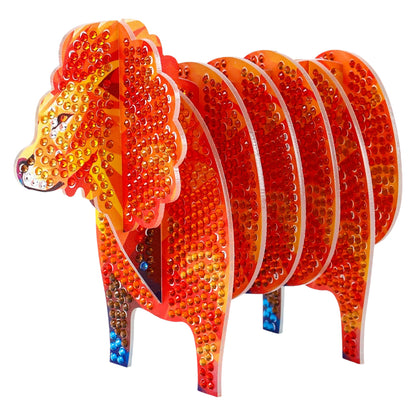 Lion 5D DIY Animal Pattern Diamond Painting Coasters Kits with Holder for Home