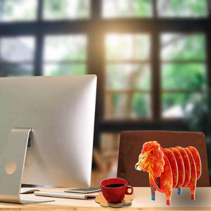 Lion 5D DIY Animal Pattern Diamond Painting Coasters Kits with Holder for Home