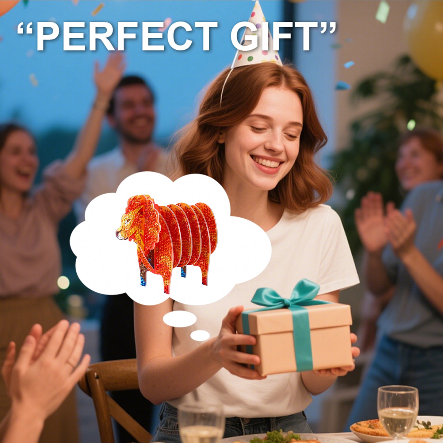 Lion 5D DIY Animal Pattern Diamond Painting Coasters Kits with Holder for Home