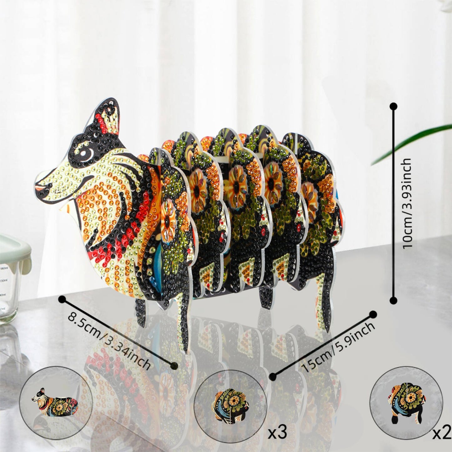 Wolf 5D DIY Animal Pattern Diamond Painting Coasters Kits with Holder for Home