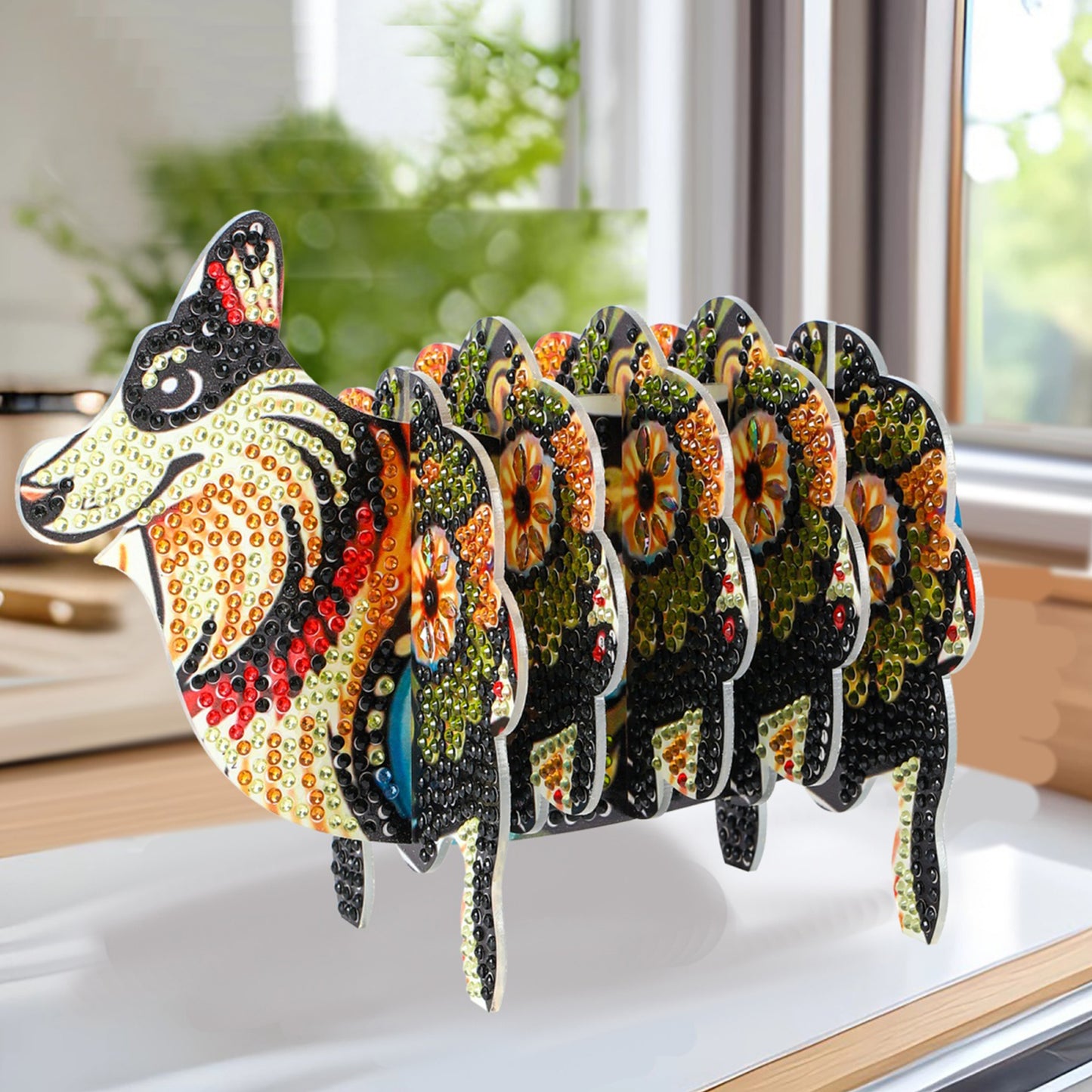 Wolf 5D DIY Animal Pattern Diamond Painting Coasters Kits with Holder for Home