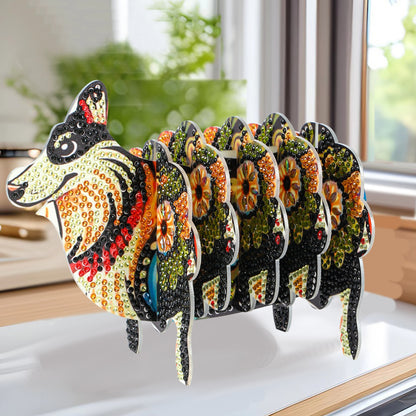 Wolf 5D DIY Animal Pattern Diamond Painting Coasters Kits with Holder for Home