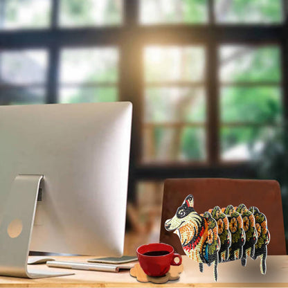 Wolf 5D DIY Animal Pattern Diamond Painting Coasters Kits with Holder for Home