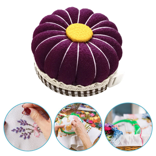 Needlework Pin Insert Cushion with Measuring Tape Pumpkin Needle Holder (Purple)