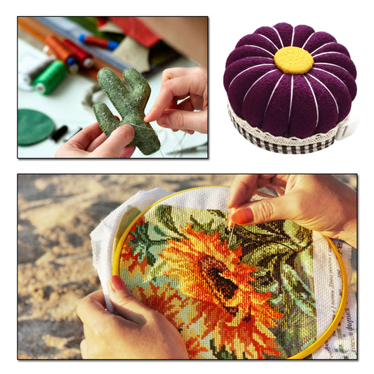 Needlework Pin Insert Cushion with Measuring Tape Pumpkin Needle Holder (Purple)