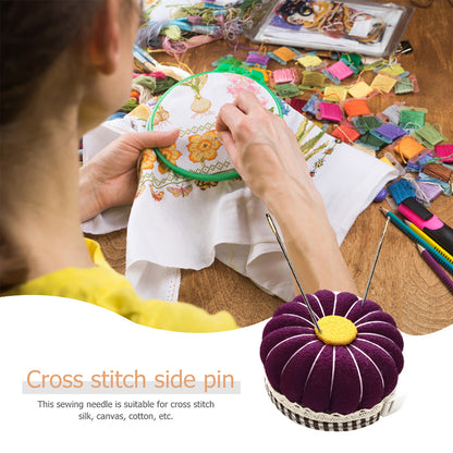 Needlework Pin Insert Cushion with Measuring Tape Pumpkin Needle Holder (Purple)