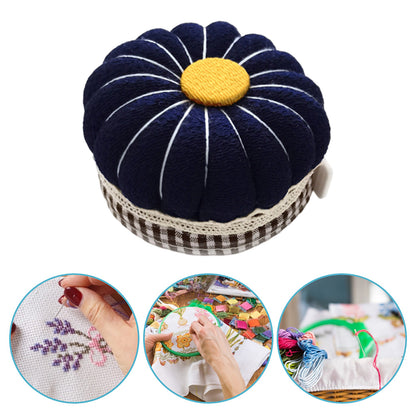 Needlework Pin Insert Cushion w/Measuring Tape Pumpkin Needle Holder (Dark Blue)