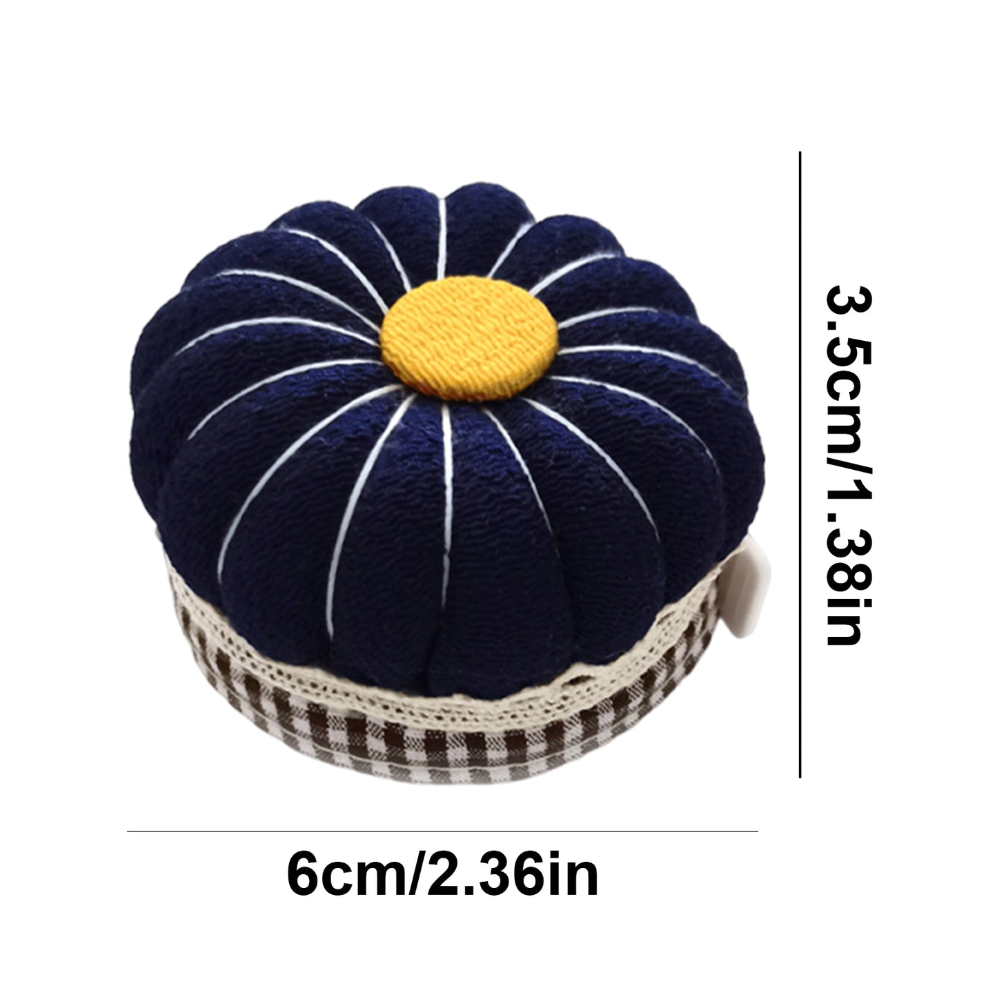 Needlework Pin Insert Cushion w/Measuring Tape Pumpkin Needle Holder (Dark Blue)
