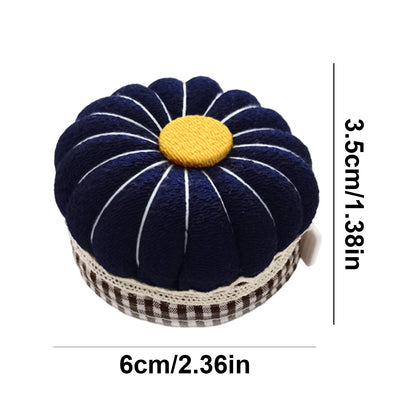 Needlework Pin Insert Cushion w/Measuring Tape Pumpkin Needle Holder (Dark Blue)