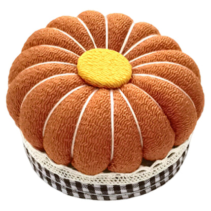 Needlework Pin Insert Cushion with Measuring Tape Pumpkin Needle Holder (Orange)