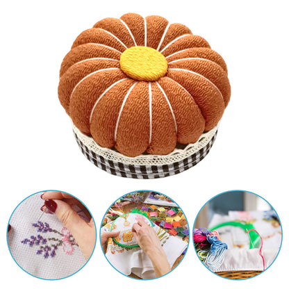 Needlework Pin Insert Cushion with Measuring Tape Pumpkin Needle Holder (Orange)