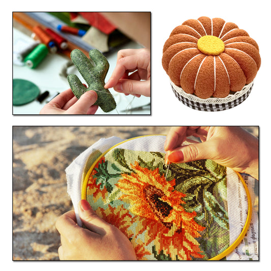 Needlework Pin Insert Cushion with Measuring Tape Pumpkin Needle Holder (Orange)