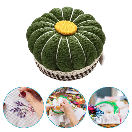 Needlework Pin Insert Cushion with Measuring Tape Pumpkin Needle Holder (Green)