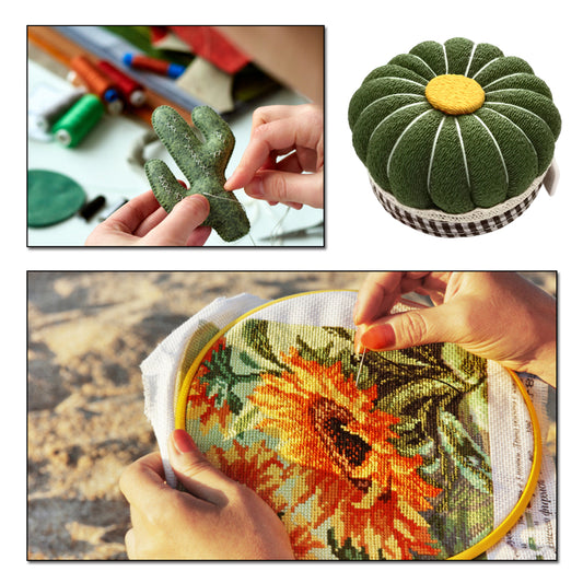 Needlework Pin Insert Cushion with Measuring Tape Pumpkin Needle Holder (Green)