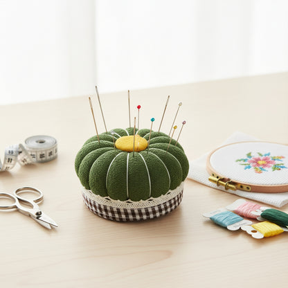 Needlework Pin Insert Cushion with Measuring Tape Pumpkin Needle Holder (Green)