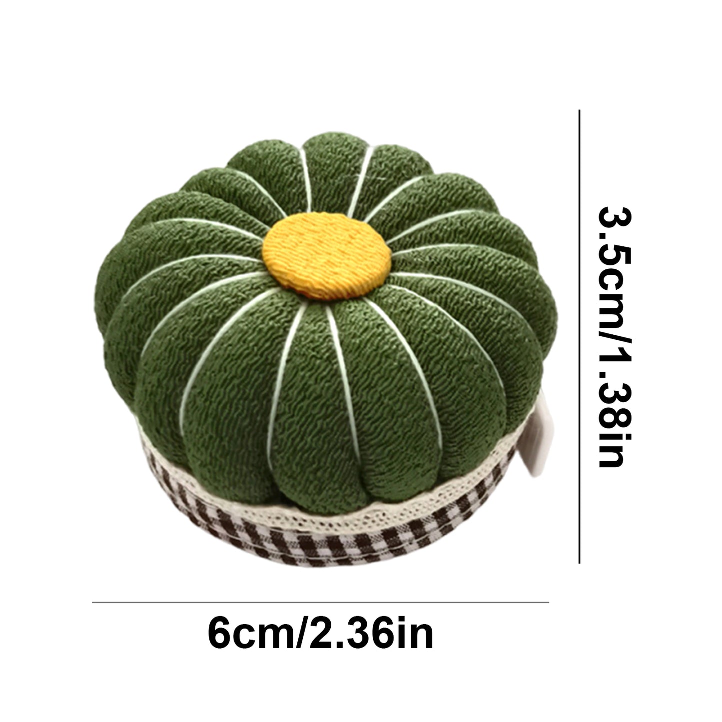 Needlework Pin Insert Cushion with Measuring Tape Pumpkin Needle Holder (Green)