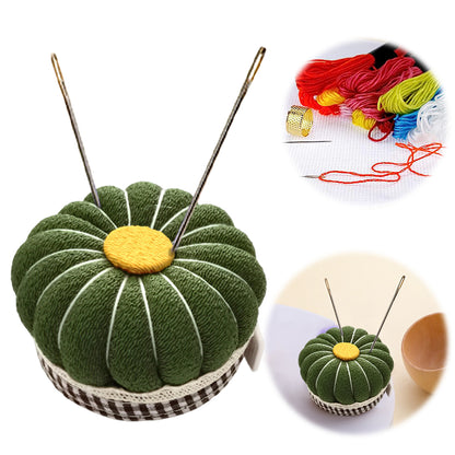 Needlework Pin Insert Cushion with Measuring Tape Pumpkin Needle Holder (Green)