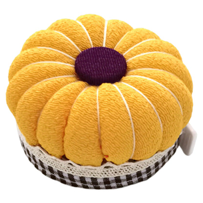 Needlework Pin Insert Cushion with Measuring Tape Pumpkin Needle Holder (Yellow)