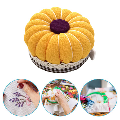 Needlework Pin Insert Cushion with Measuring Tape Pumpkin Needle Holder (Yellow)