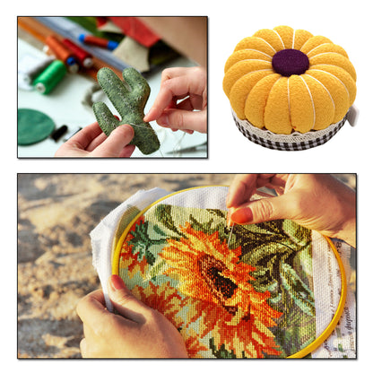Needlework Pin Insert Cushion with Measuring Tape Pumpkin Needle Holder (Yellow)