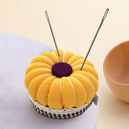 Needlework Pin Insert Cushion with Measuring Tape Pumpkin Needle Holder (Yellow)