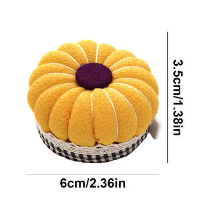 Needlework Pin Insert Cushion with Measuring Tape Pumpkin Needle Holder (Yellow)